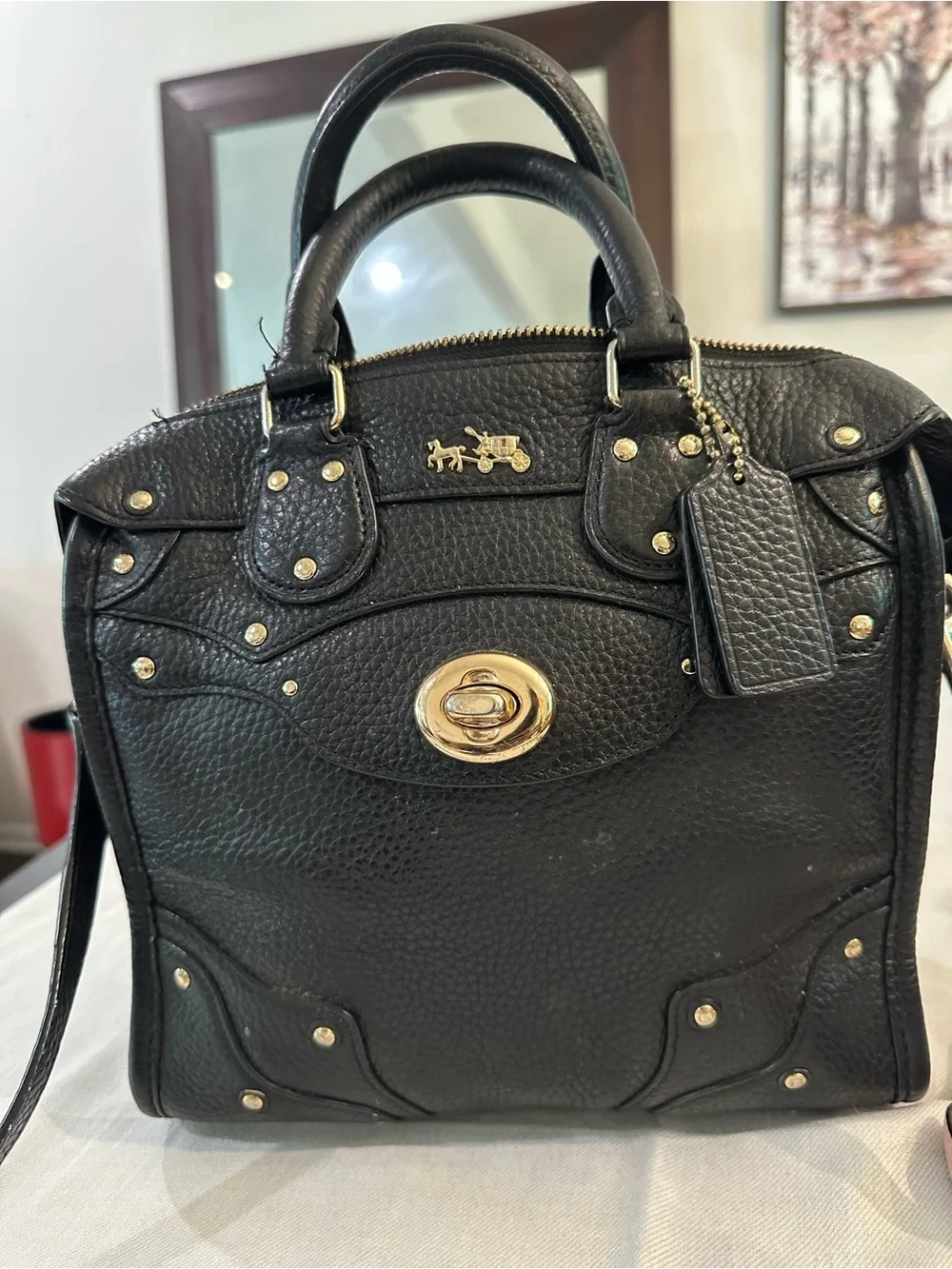 Coach Black Pebbled Leather Satchel with Gold Hardware